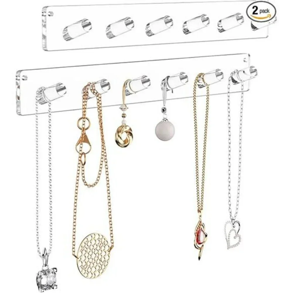 Wall Mounted Jewelry Organizer Acrylic Necklace Holder Bracelet Ring Display Rac
